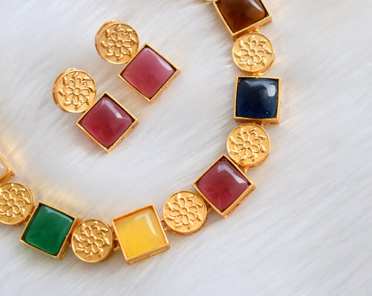Matte finish multi color block stone necklace set dj-39804