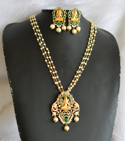 Gold tone Cz green Lakshmi necklace set dj-02133