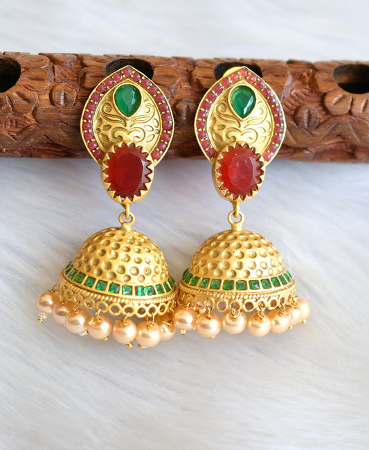 Matte finish maroon-green pearl jhumkka dj-12134