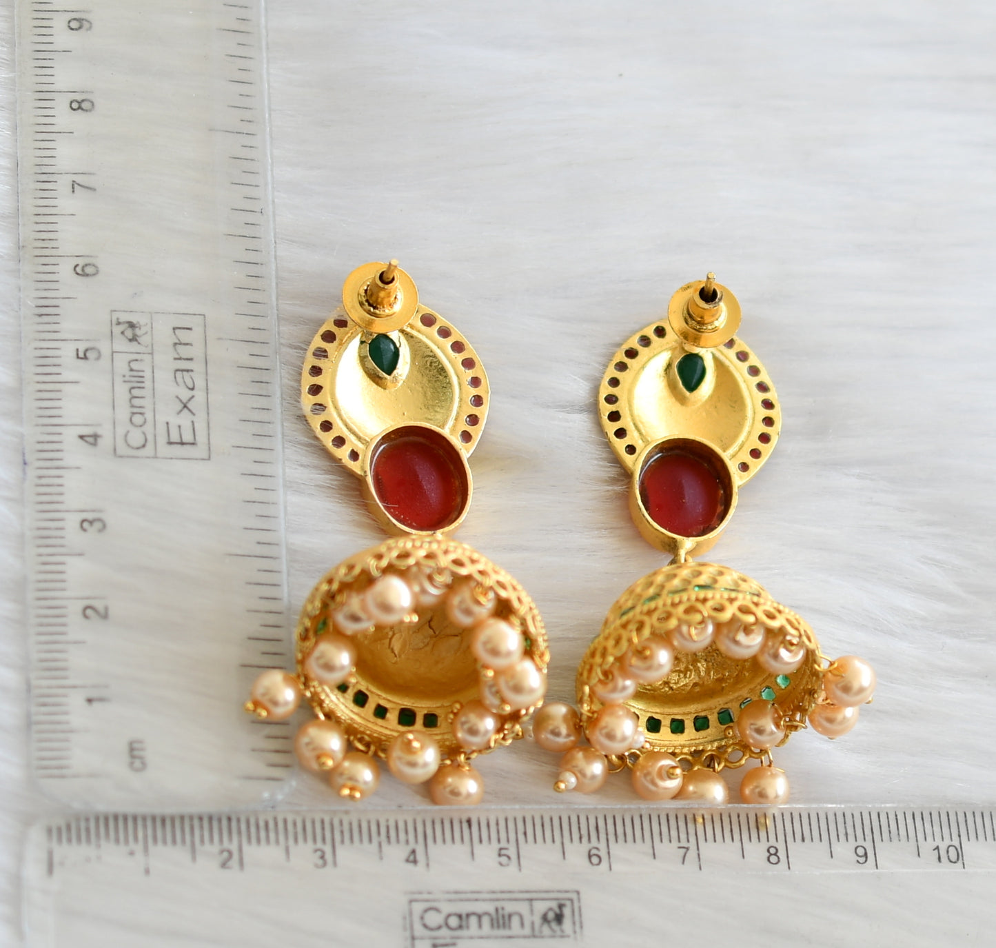 Matte finish maroon-green pearl jhumkka dj-12134