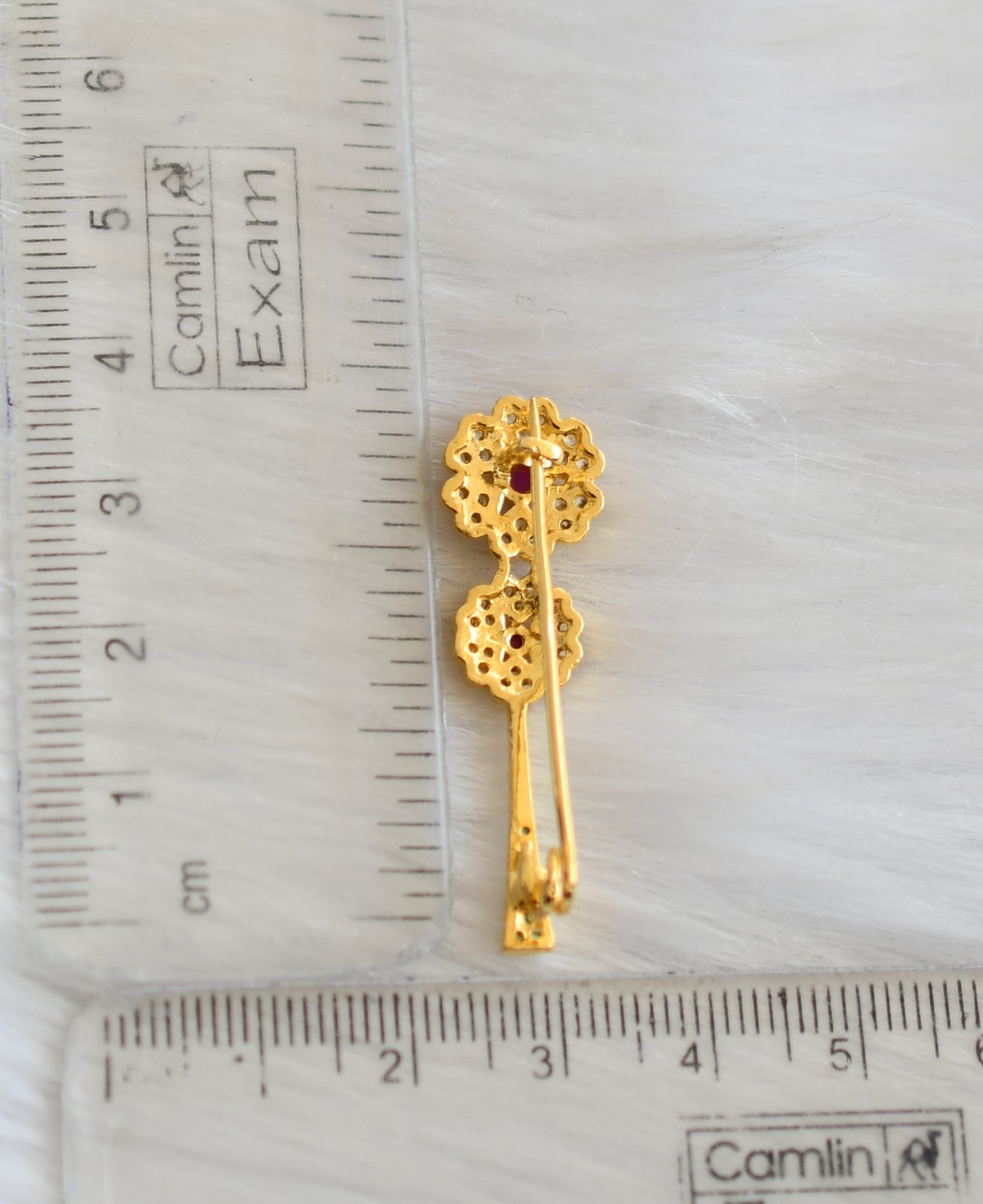 Gold tone cz ruby-emerald flower saree pin dj-15264