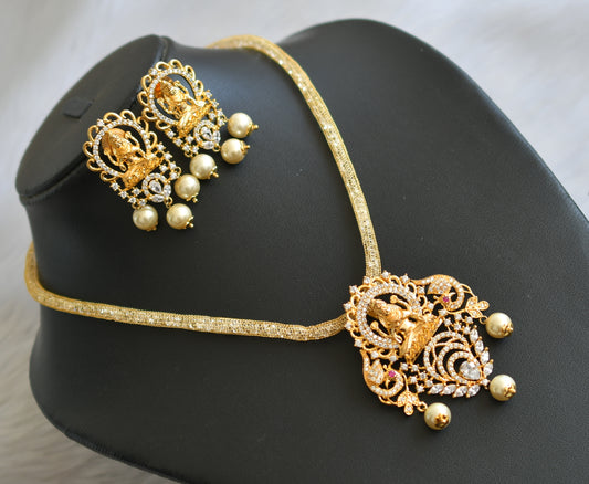 Gold tone cz white Lakshmi necklace set dj-02448