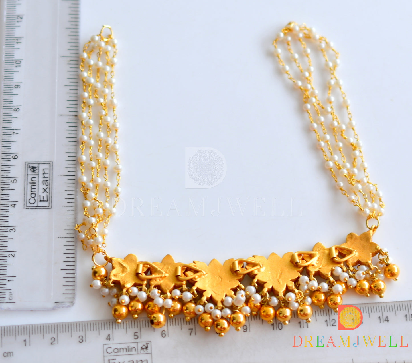 Gold tone pink-green-white Kundan jadau peacock necklace dj-36728