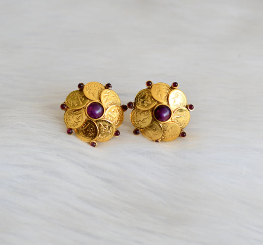 Antique gold tone purple Lakshmi coin earrings dj-17026