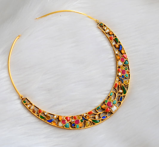 Gold tone navarathna kundan jadau hasli necklace dj-39771