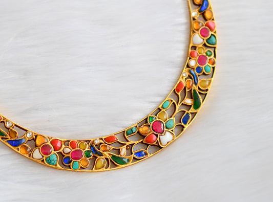 Gold tone navarathna kundan jadau hasli necklace dj-39771