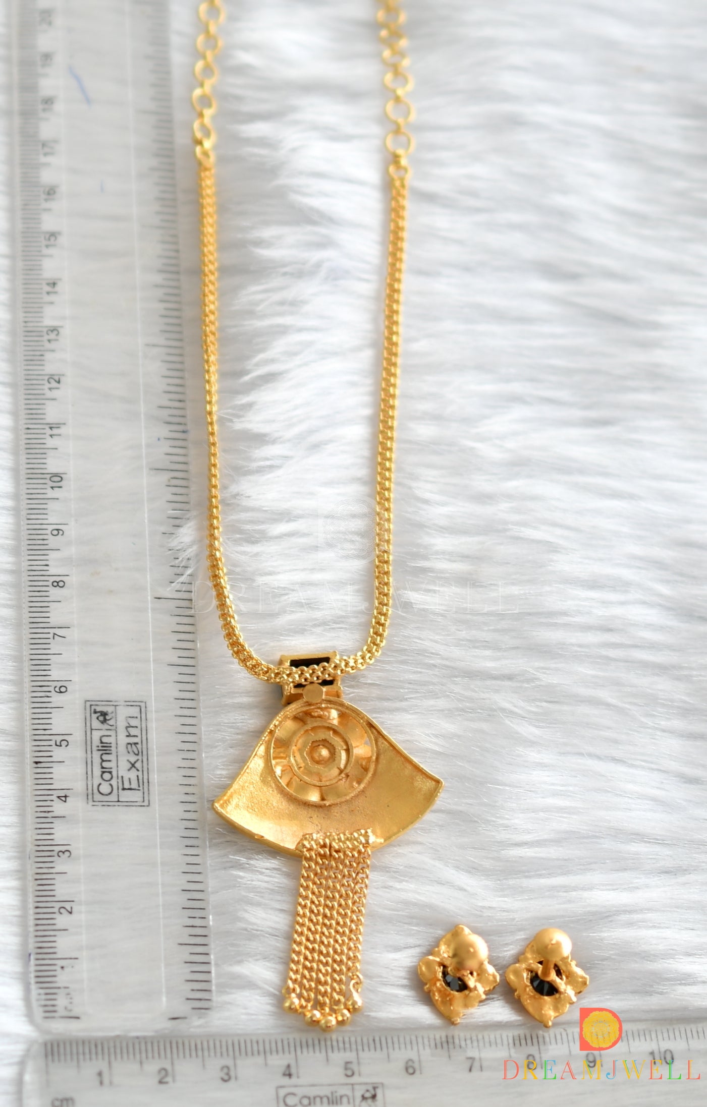 Gold tone black square stone flower necklace set dj-38278