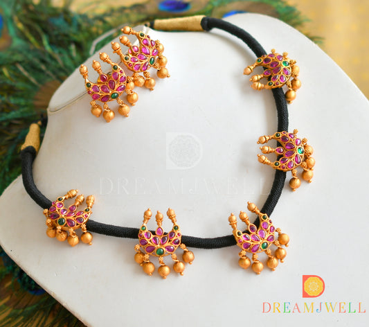 Matte finish kemp-green black silk thread moon necklace set dj-33622