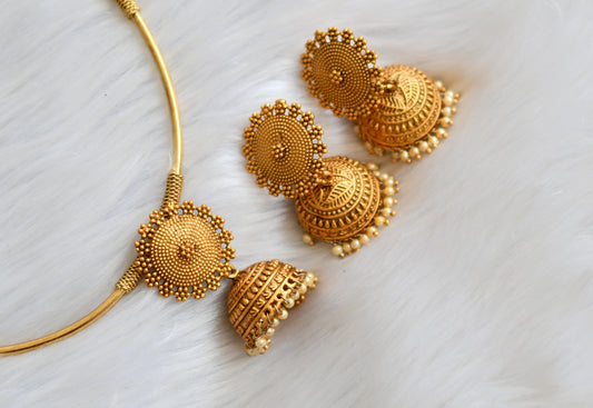 Matte finish pearl round jhumkka pendant hasli necklace set dj-12588