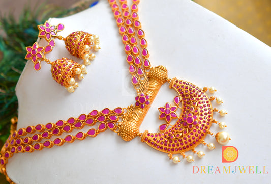 Matte finish semiprecious ruby multi layer moon haar set dj-11497