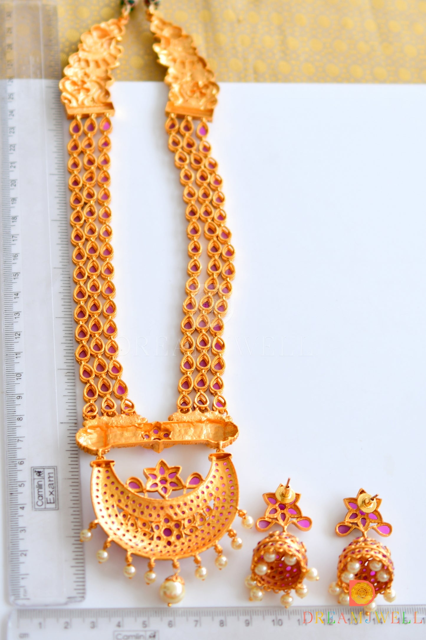 Matte finish semiprecious ruby multi layer moon haar set dj-11497