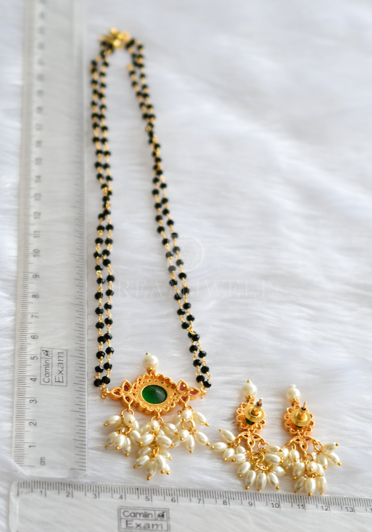 Gold tone Ruby-green Gutta pusalu Mangalsutra set- DJ33586