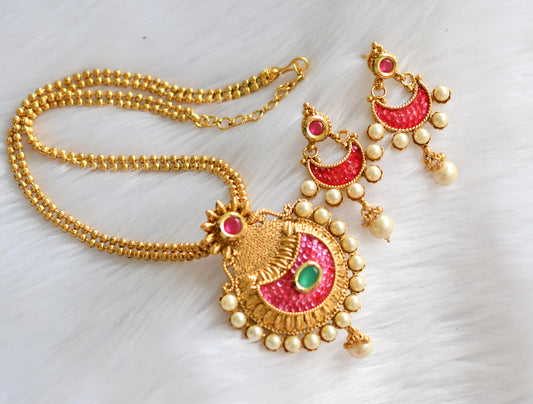 Gold plated pink-green-red transparent necklace set dj-39759