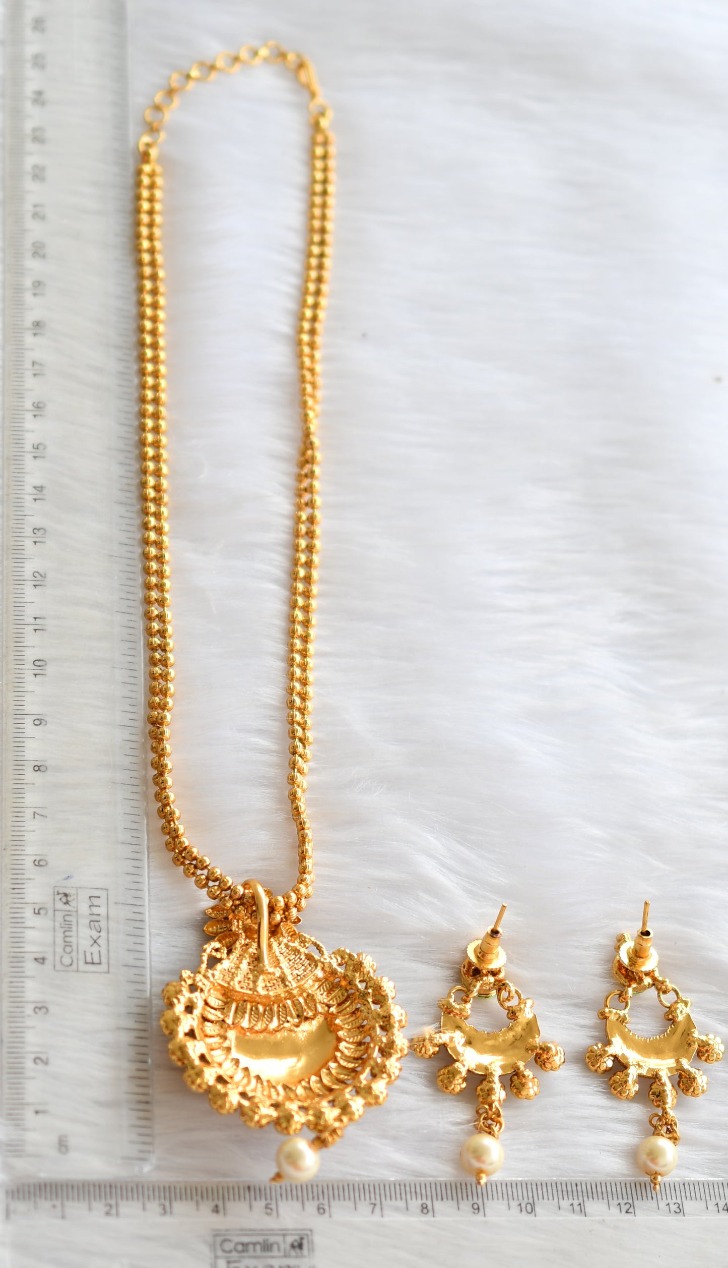 Gold plated pink-green-red transparent necklace set dj-39759