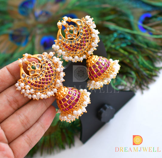 Matte finish kemp-green pearl cluster moon Jhumkka dj-32791