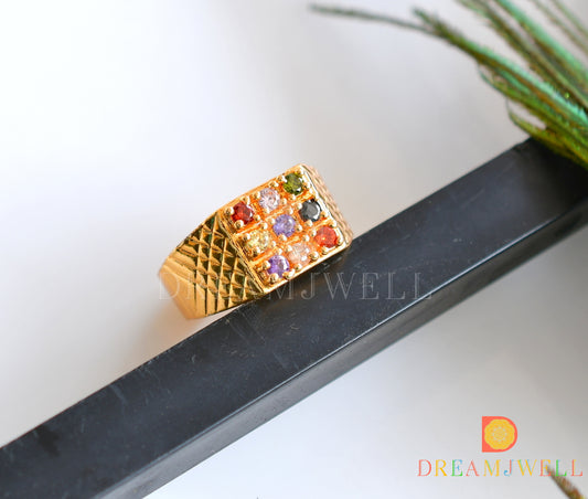 Gold tone multi color finger ring dj-36028