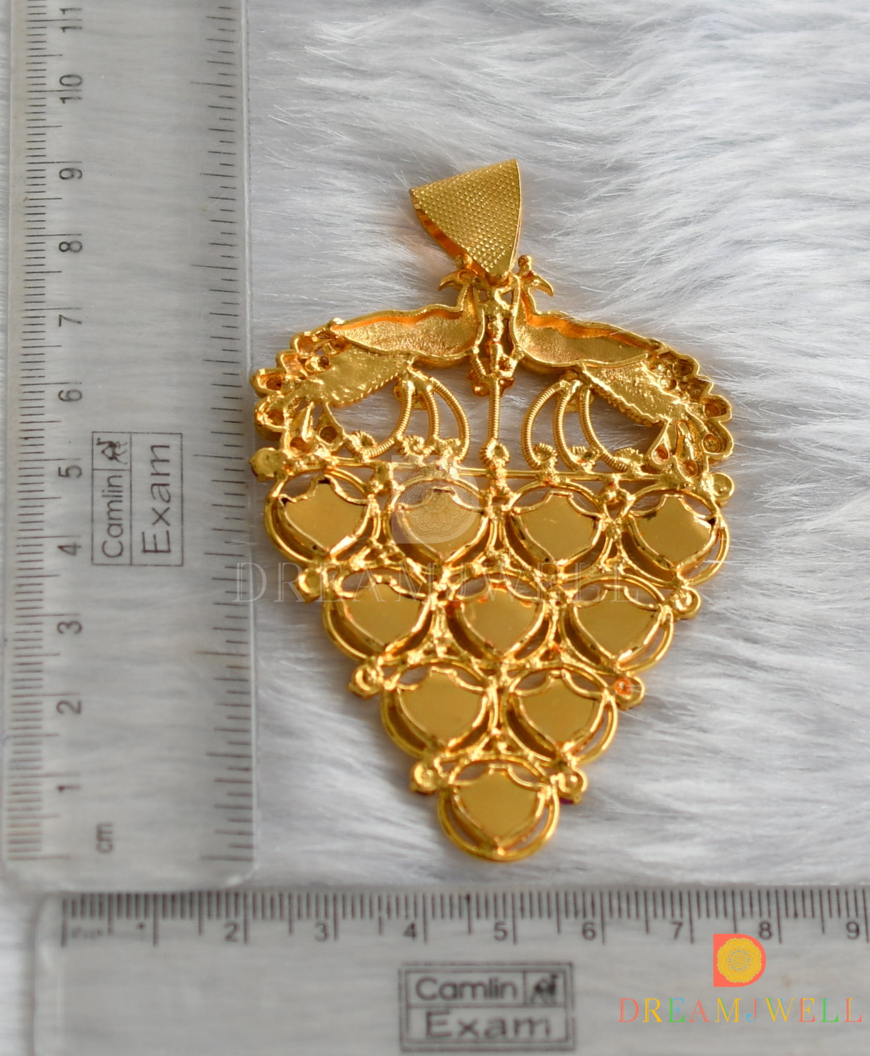 Gold tone Palakka green-pink stone Peacock Kerala style pendant dj-38260