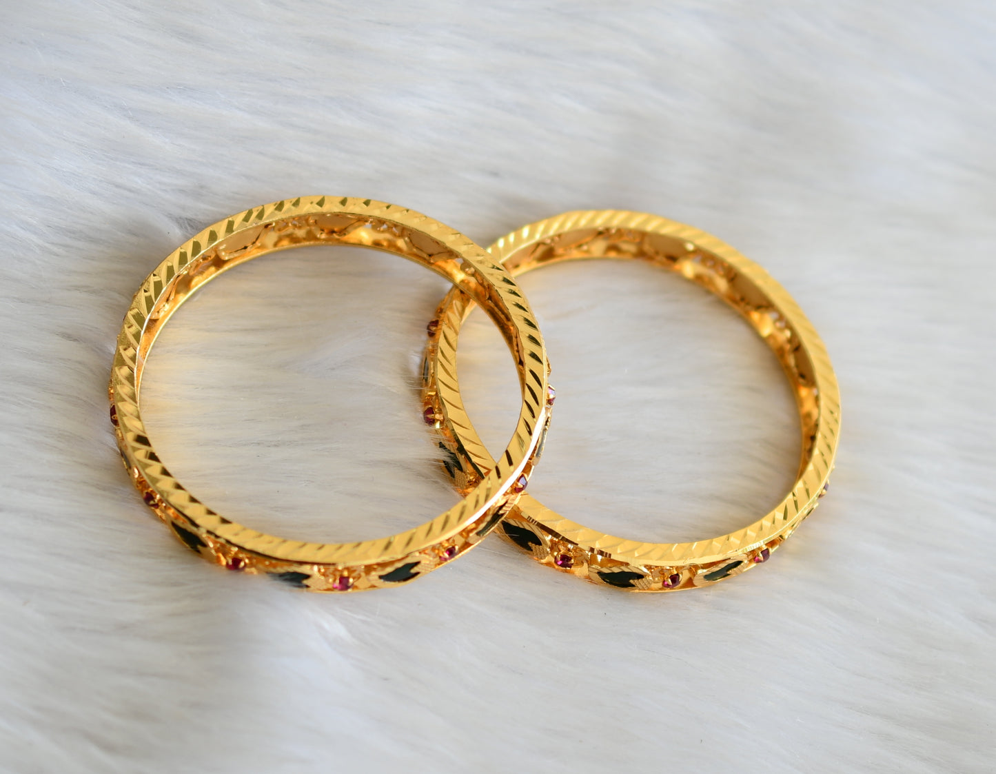 Gold tone pink-green mango Kerala style bangles(2.6) dj-23883