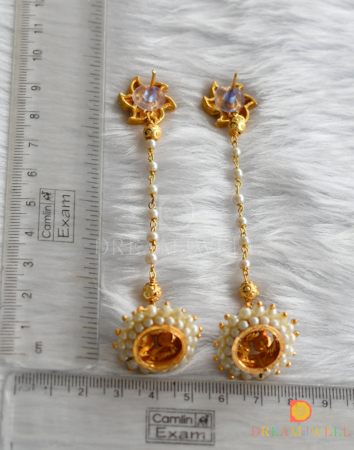 Gold tone kemp-green pearl hand made jhumkka dj-38280