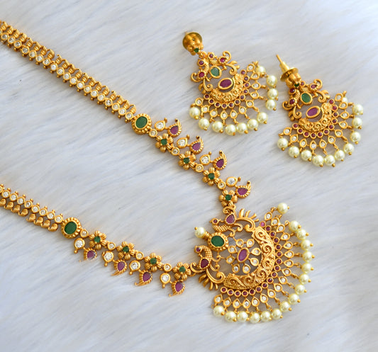 Matte finish ruby-green pearl mango peacock haar set dj-29987