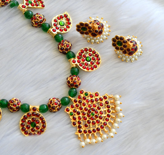 Gold tone Kemp-green agates rudhra balls beaded necklace set dj-22036