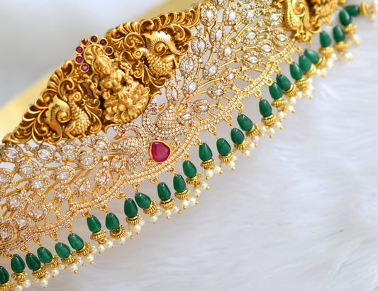 Matte finish ruby-white Lakshmi-peacock waist band dj-39793
