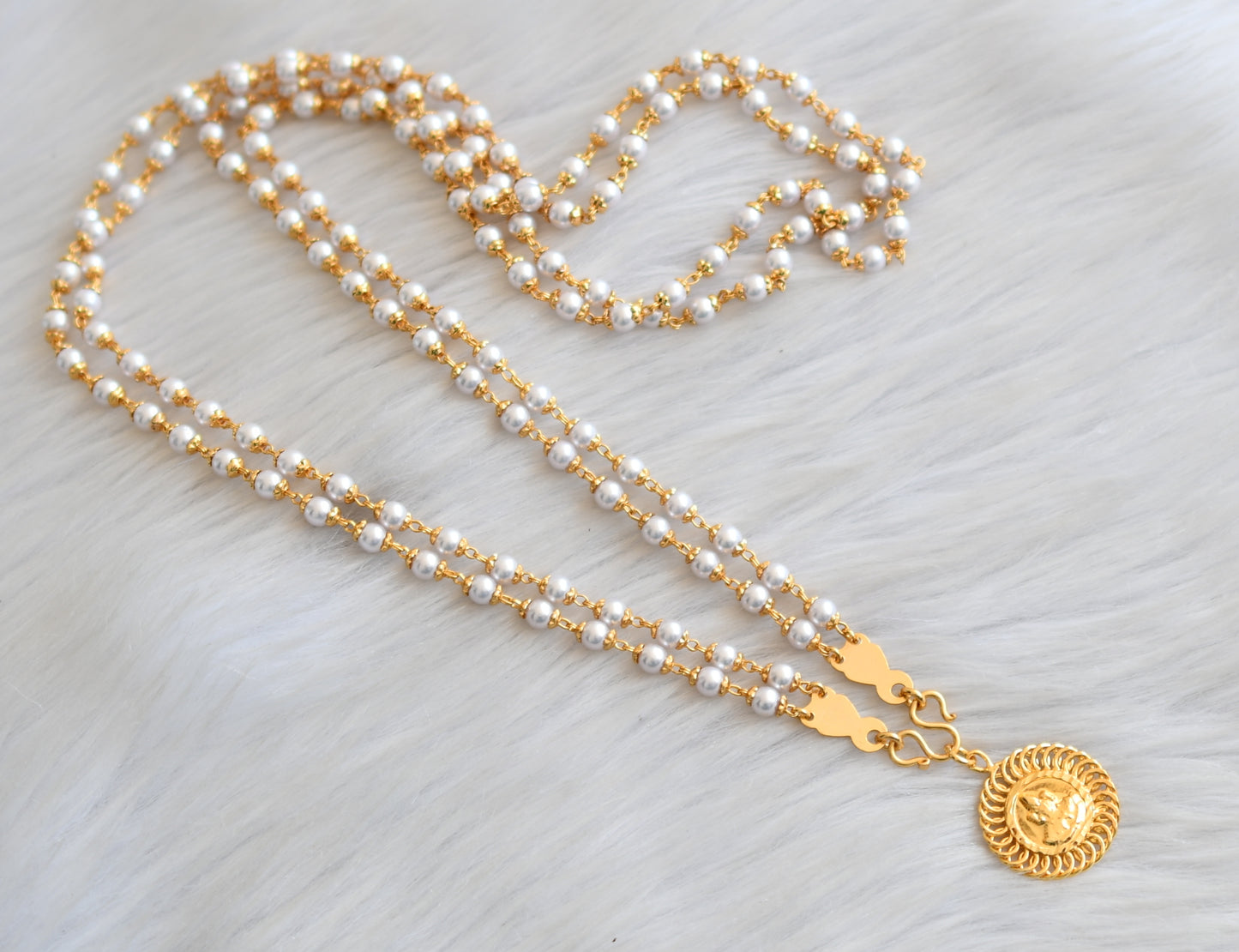 Gold tone pearl double layer chain with Lakshmi pendant dj-41902