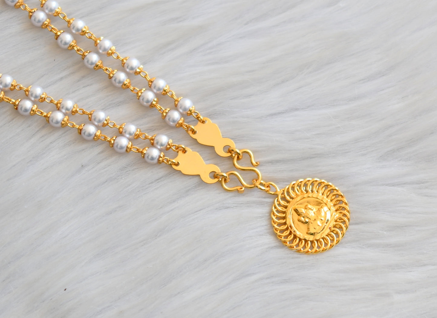 Gold tone pearl double layer chain with Lakshmi pendant dj-41902