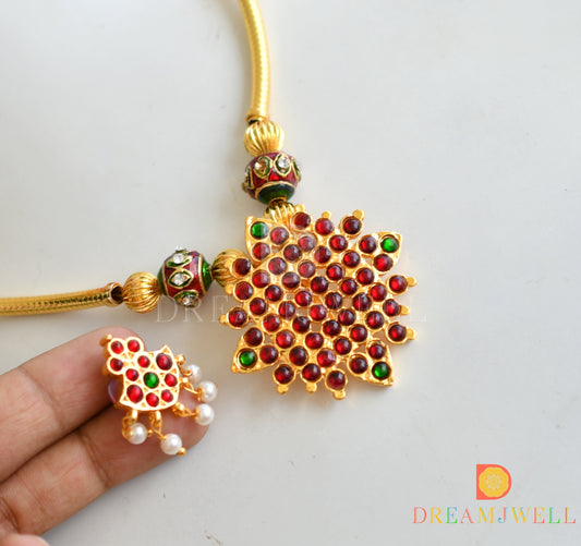 Gold tone handmade kemp-green Hasli necklace set dj-15783