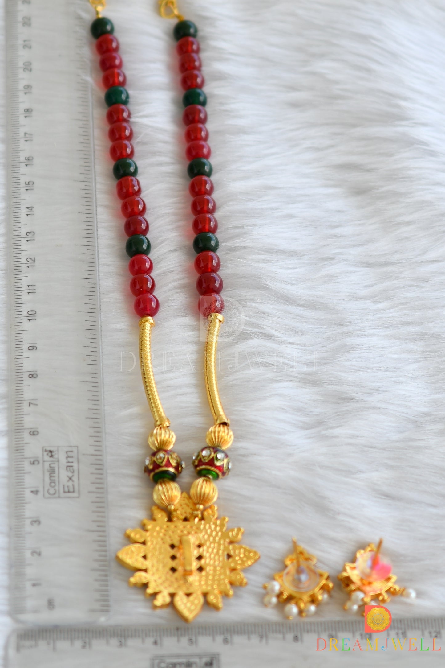 Gold tone handmade kemp-green Hasli necklace set dj-15783
