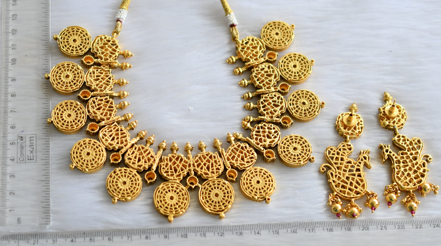 Matte finish White stone swan-round bottu necklace set dj-39785