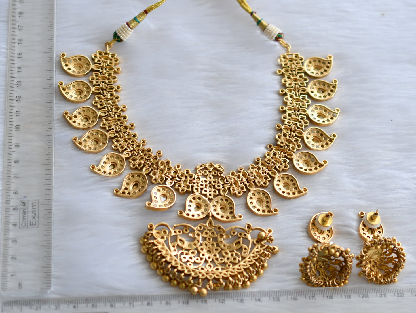 Matte finish White stone mango necklace set dj-39784