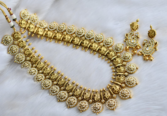 Matte finish white swan-round Bottu mala haar set dj-39791