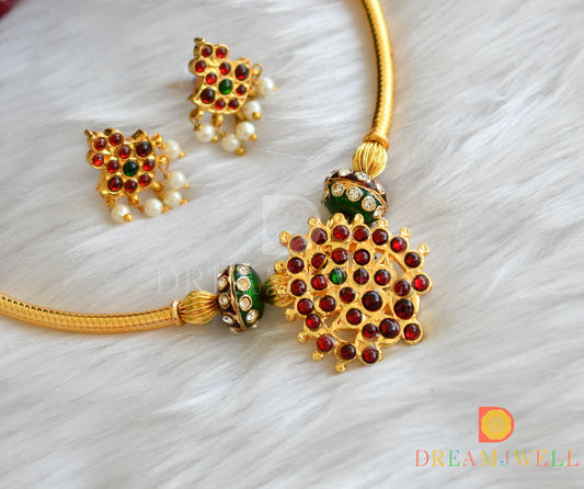 Gold tone kemp-green beaded Hasli necklace set dj-15786