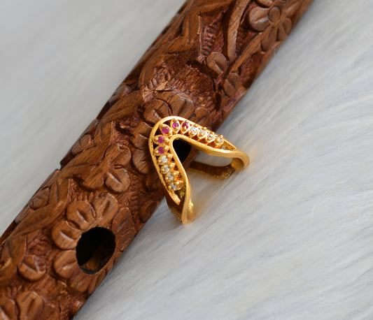 Gold tone cz ruby-white stone vanki finger ring dj-40590