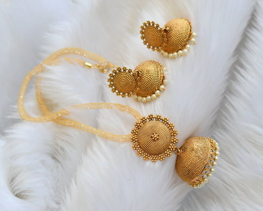 Antique gold tone Jhumkka Pendant Necklace Set dj-03676