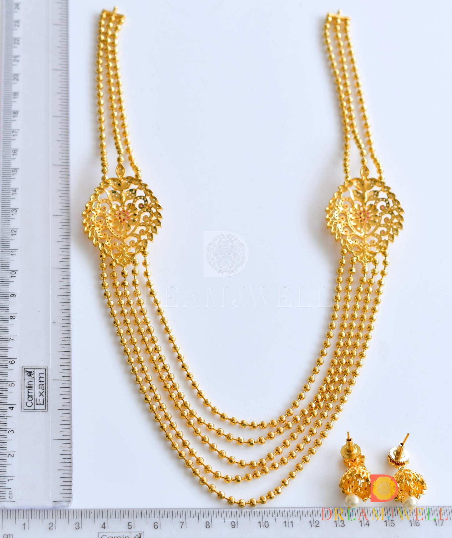 Gold tone Cz-ruby multilayer necklace set dj-10231