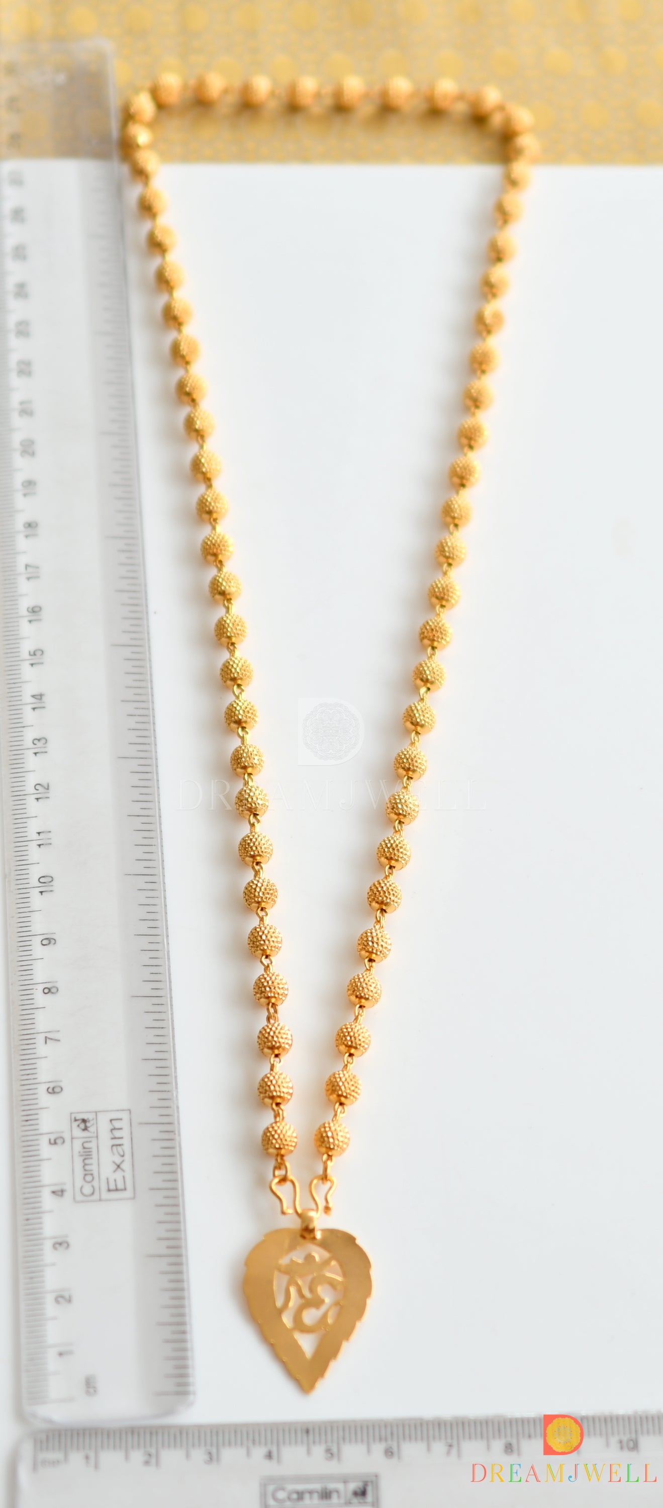 Gold tone om pendant with ball chain dj-36751