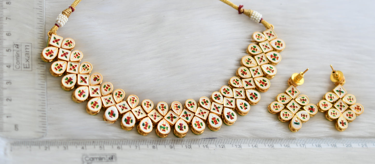 Gold tone green-white kundan necklace set dj-40637