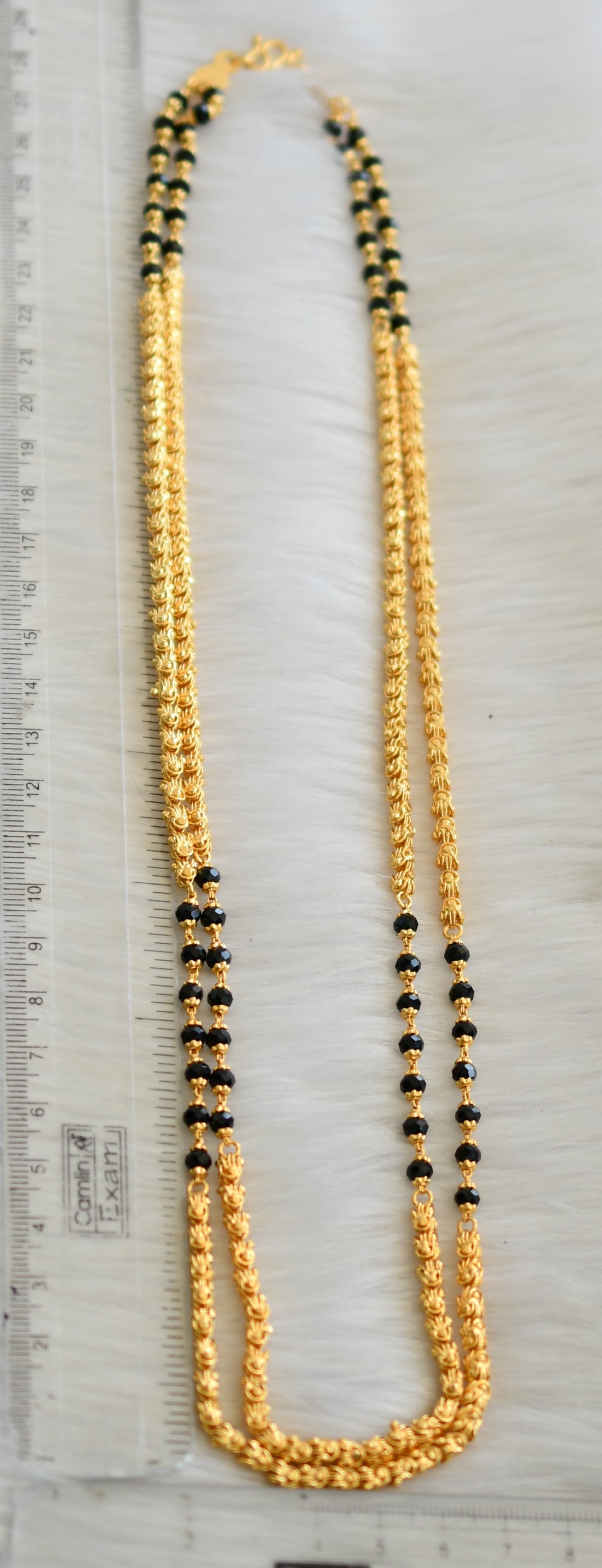 Gold tone black karimani beads double layer chain dj-41904