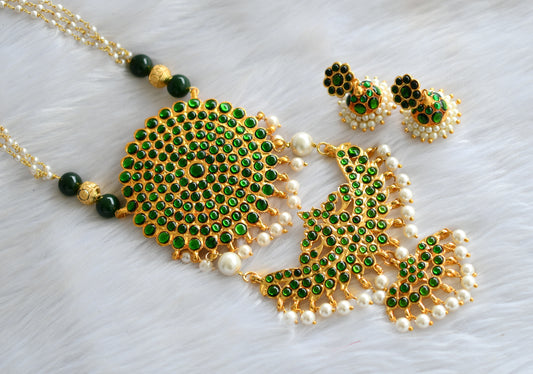Gold tone Green double pendant temple jewel long Haar set dj-17730