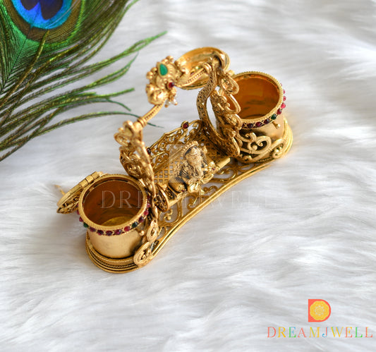 Antique gold kemp-green Ganesha kumkum box dj-37561