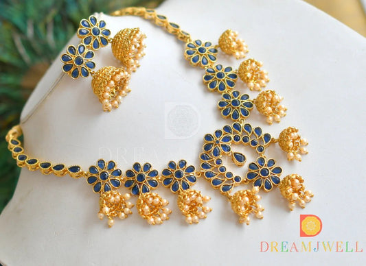Antique Pearl blue jhumkka necklace set dj-20033