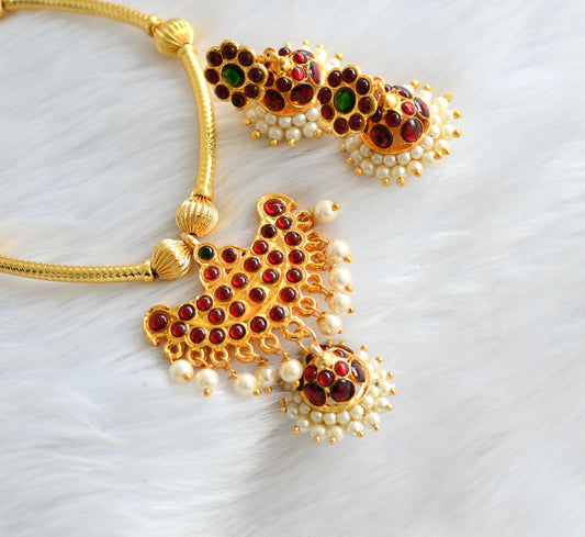 Gold tone Kemp-green jhumkka pendant Hasli Necklace Set DJ19224