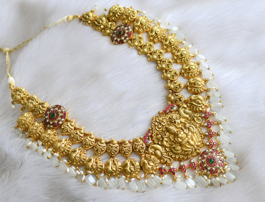 Antique gold look alike Pink-green-white Lakshmi kundan jadau swan haar dj-40612