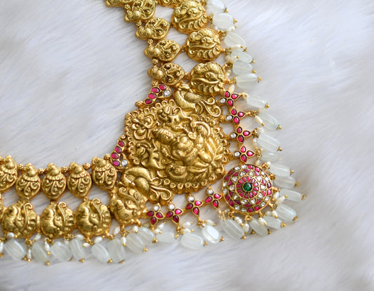 Antique gold look alike Pink-green-white Lakshmi kundan jadau swan haar dj-40612