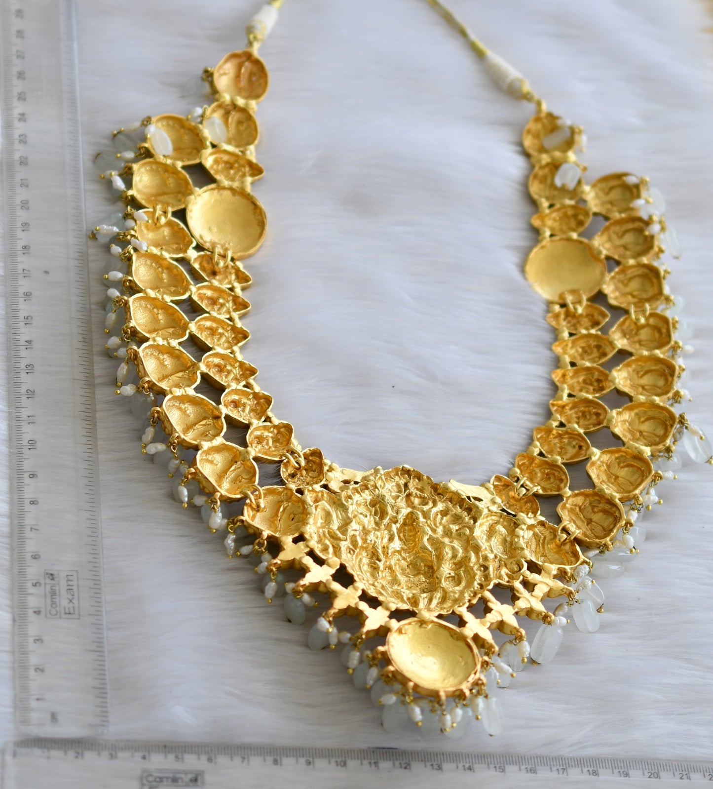 Antique gold look alike Pink-green-white Lakshmi kundan jadau swan haar dj-40612