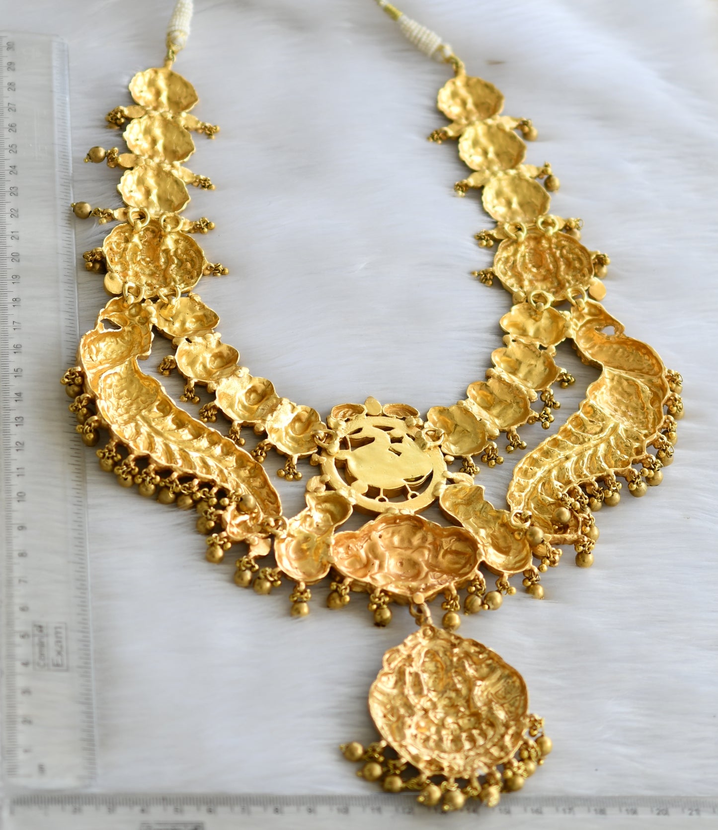 Antique gold look alike pink-white kundan jadau Lakshmi peacock haar dj-40611