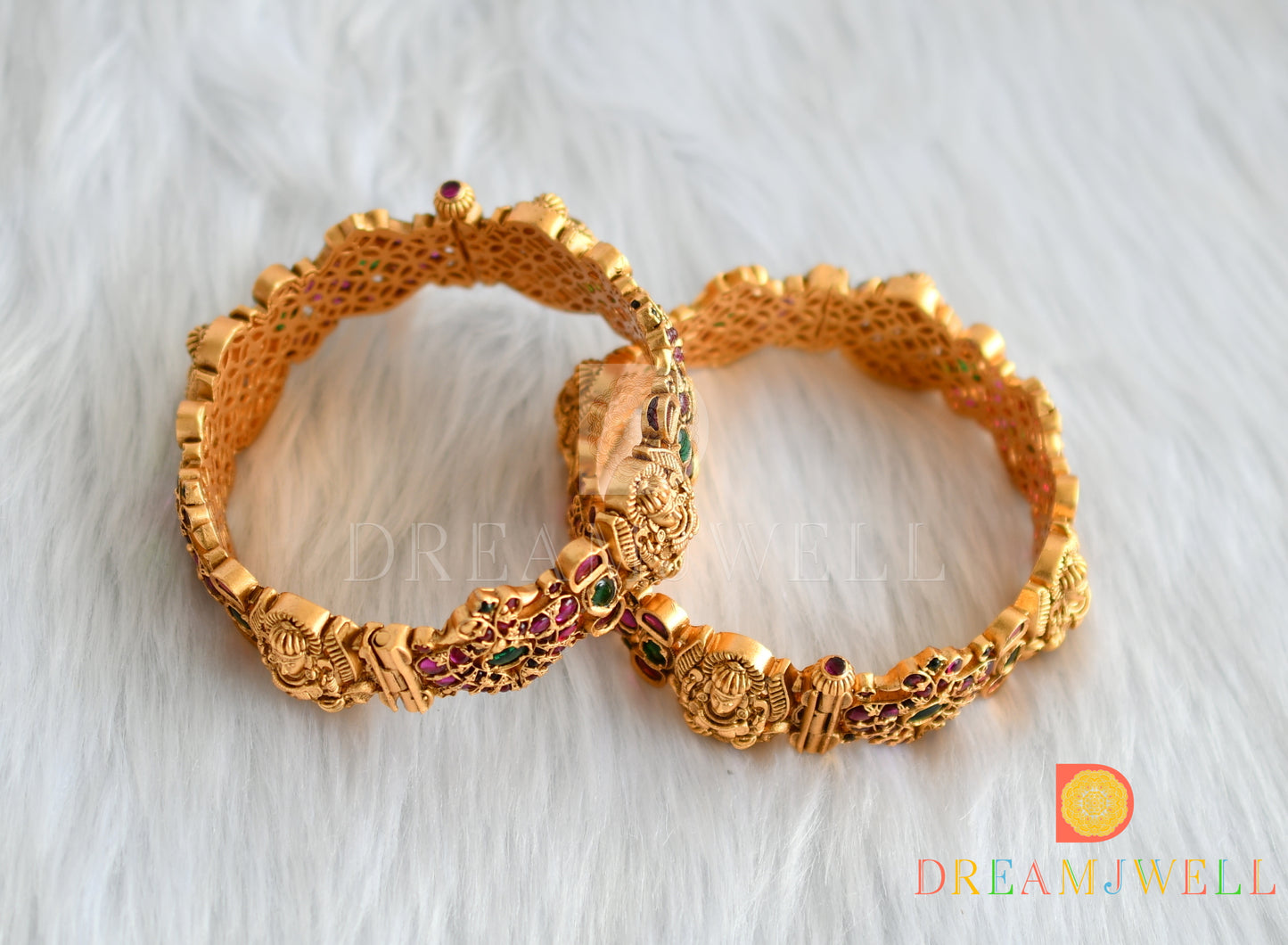 Matte finish real kemp-green Lakshmi set of 2 Bangles (2.4)dj-38296