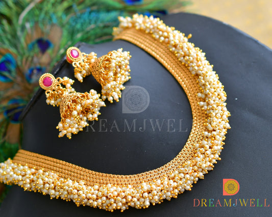 Antique gold tone pearl cluster short haar dj-19841